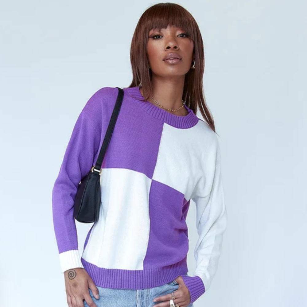 Princess Polly OLESSIA SWEATER - WHITE / PURPLE